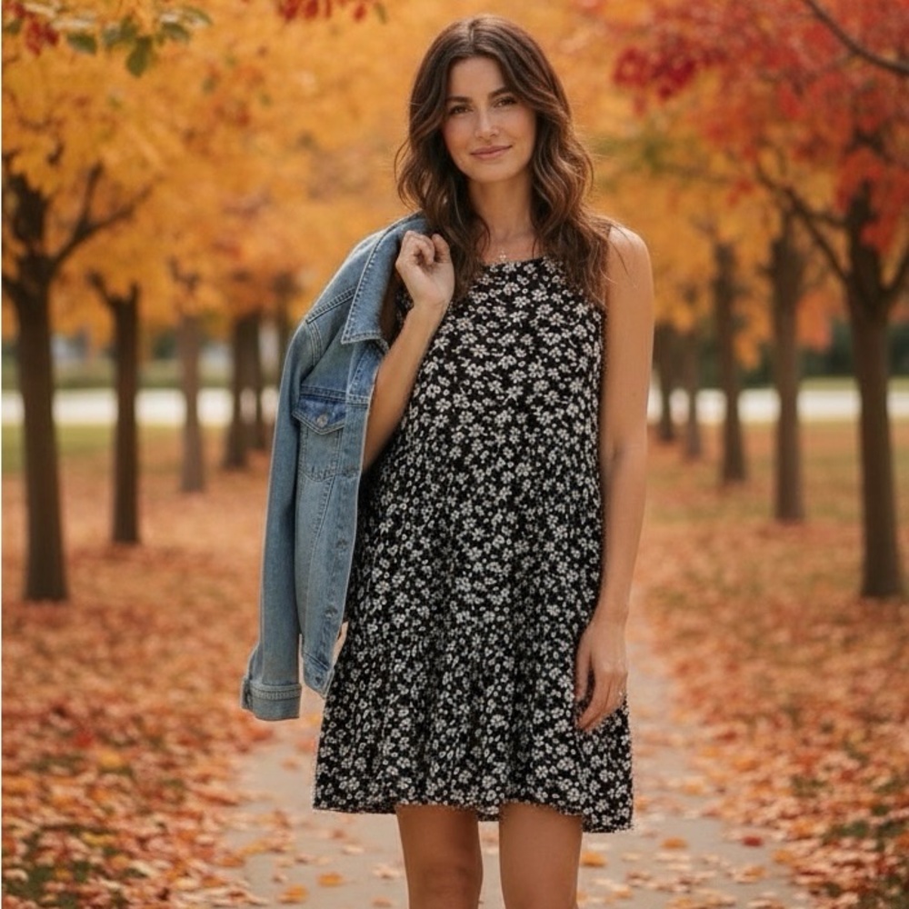 NWT American Eagle Tie-Back Midi Dress Black Floral Size M